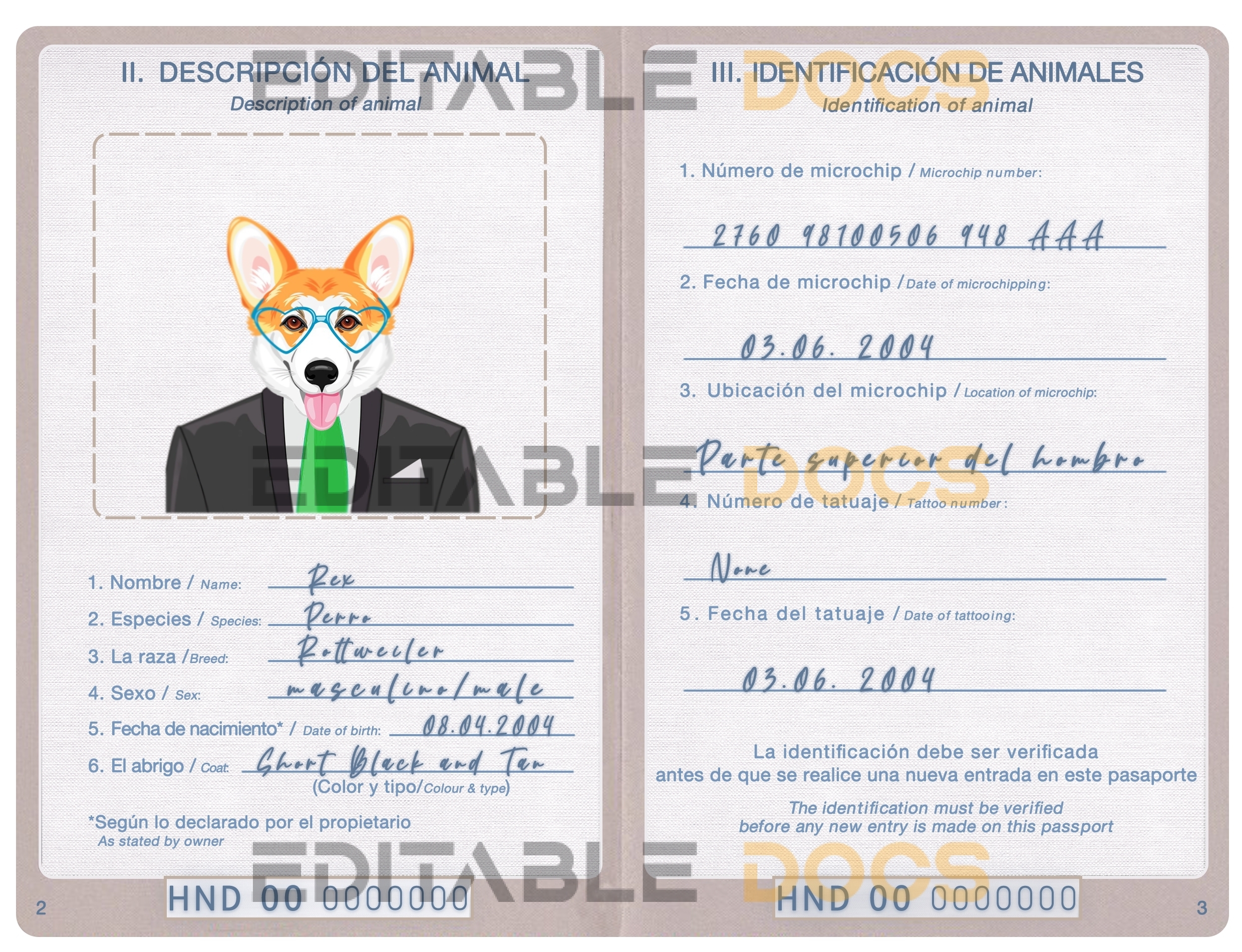 Honduras dog Fake PSD Passport | Instant Download