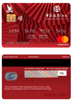Editable Hong Kong Bank of China mastercard Templates in PSD Format