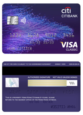 Editable Hong Kong Citibank visa classic card Templates in PSD Format