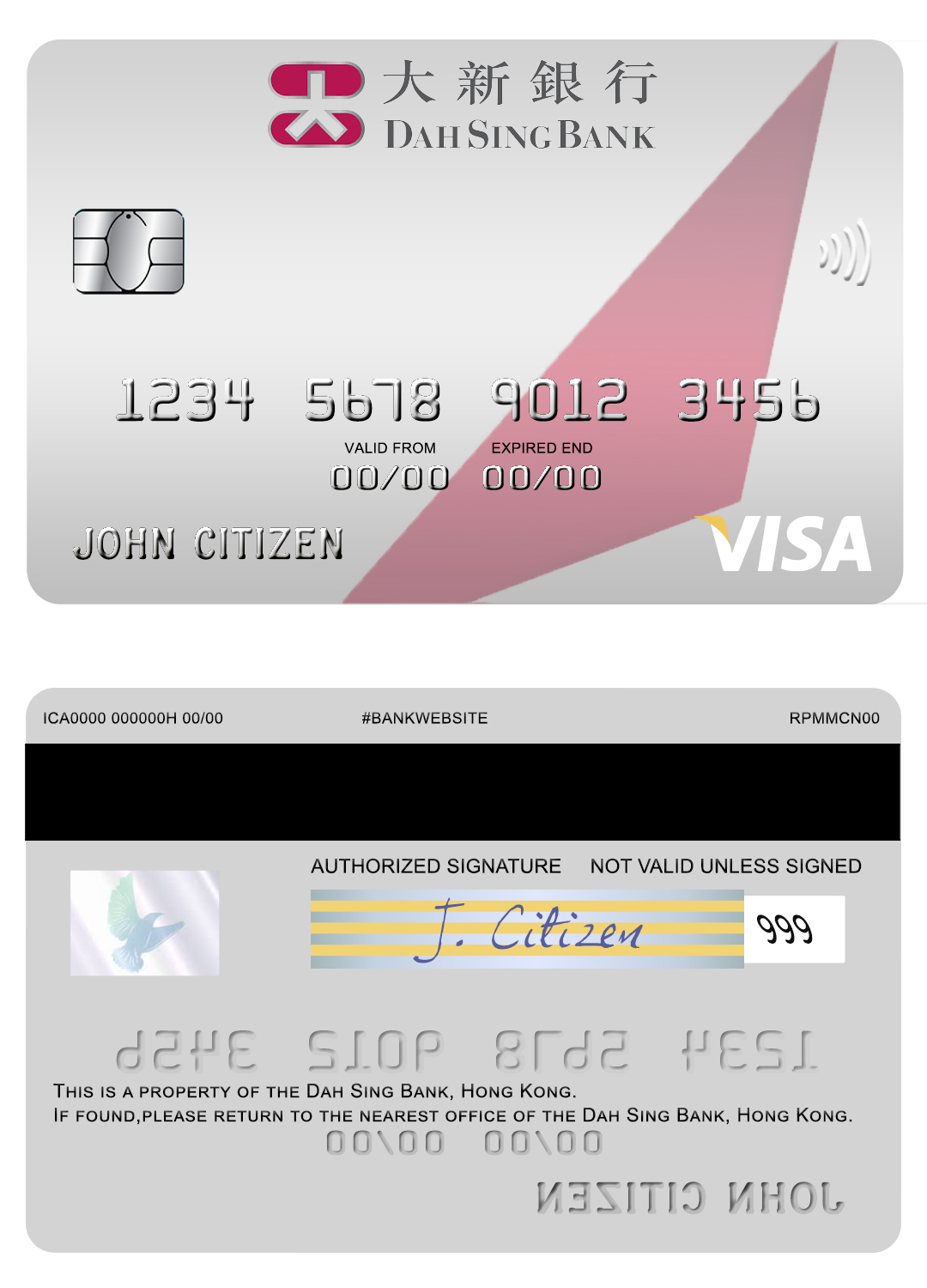 Editable Hong Kong Dah Sing Bank visa card Templates in PSD Format