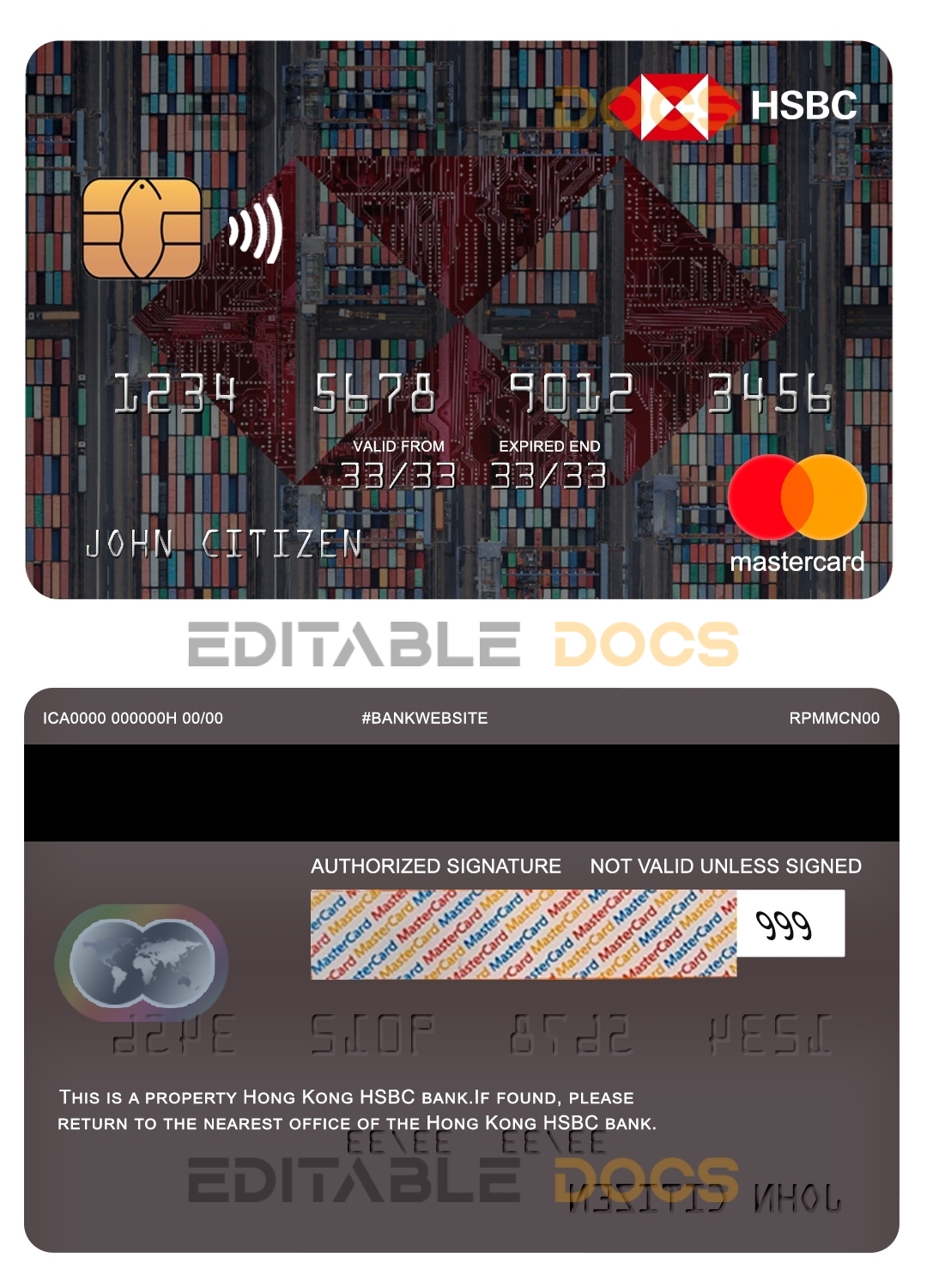Fillable Hong Kong HSBC bank mastercard Templates | Layer-Based PSD