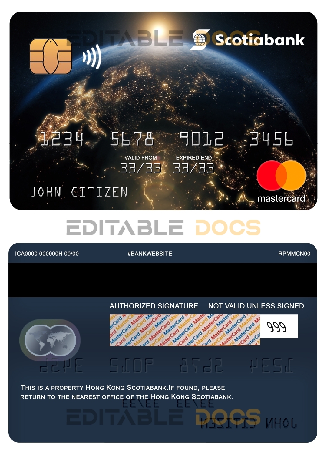 Fillable Hong Kong Scotiabank mastercard Templates | Layer-Based PSD