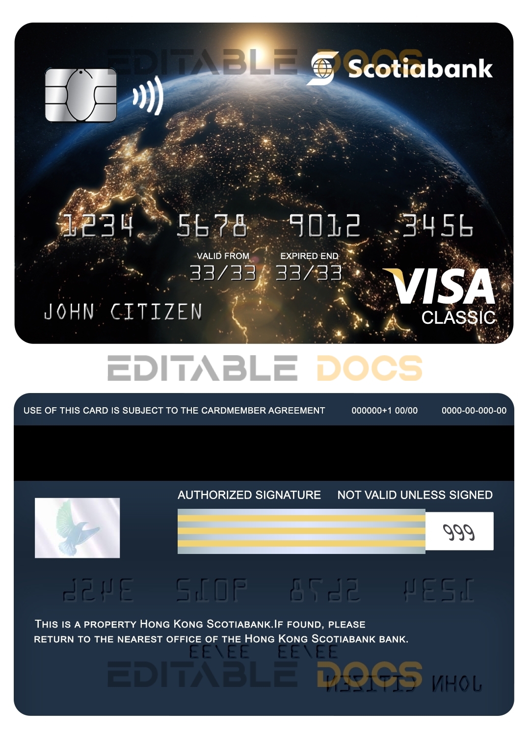 Fillable Hong Kong Scotiabank visa classic card Templates | Layer-Based PSD