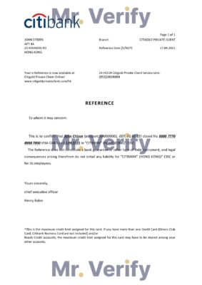 Download Hong Kong Citibank Bank Reference Letter Templates Editable Word