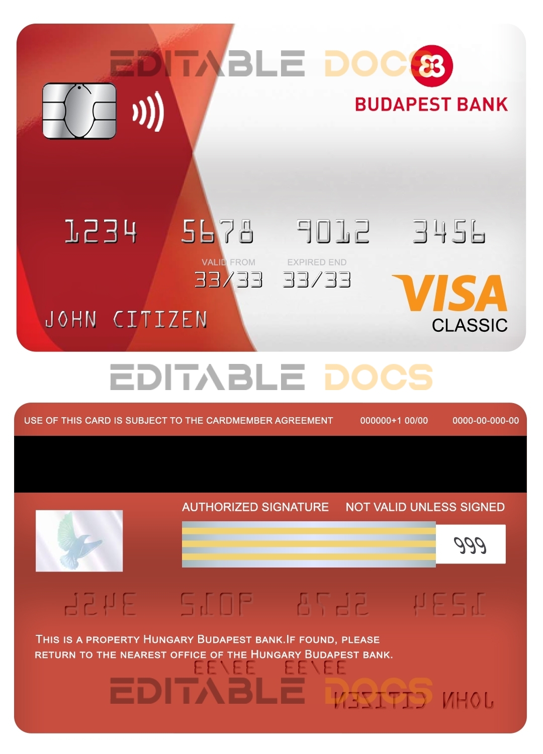 Editable Hungary Budapest bank visa classic card Templates in PSD Format