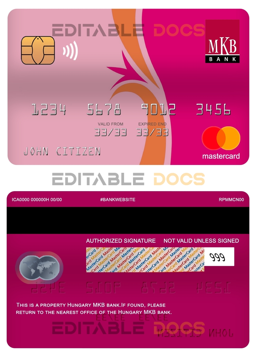Fillable Hungary MKB bank mastercard Templates | Layer-Based PSD