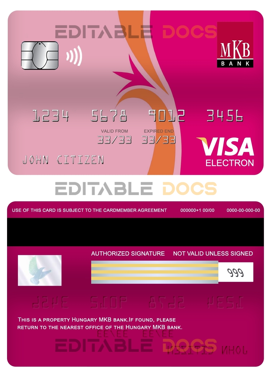 Editable Hungary MKB bank visa electron card Templates in PSD Format