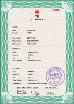Authentic Hungary Birth Certificate Template | Customize and Download Online