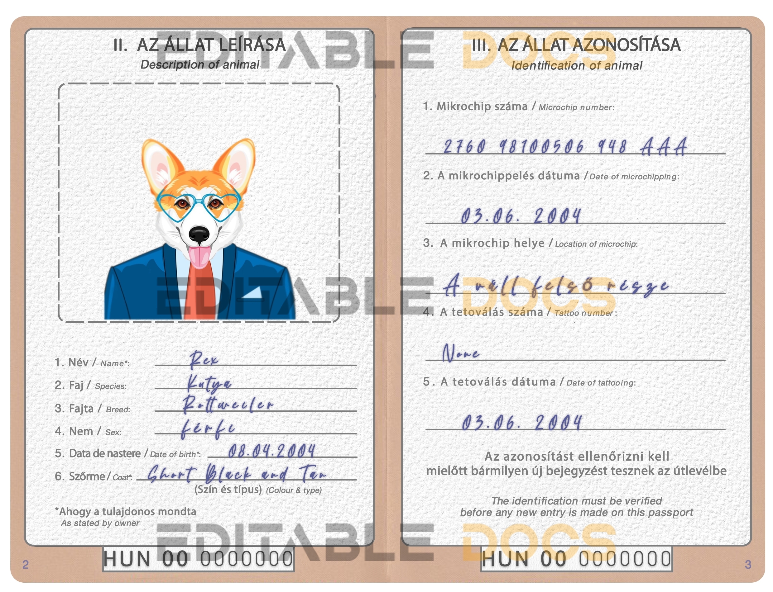Hungary dog Fake PSD Passport | Instant Download