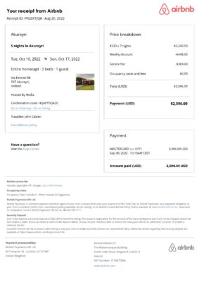 Customizable Iceland Airbnb Reservation Template | Word & PDF Formats