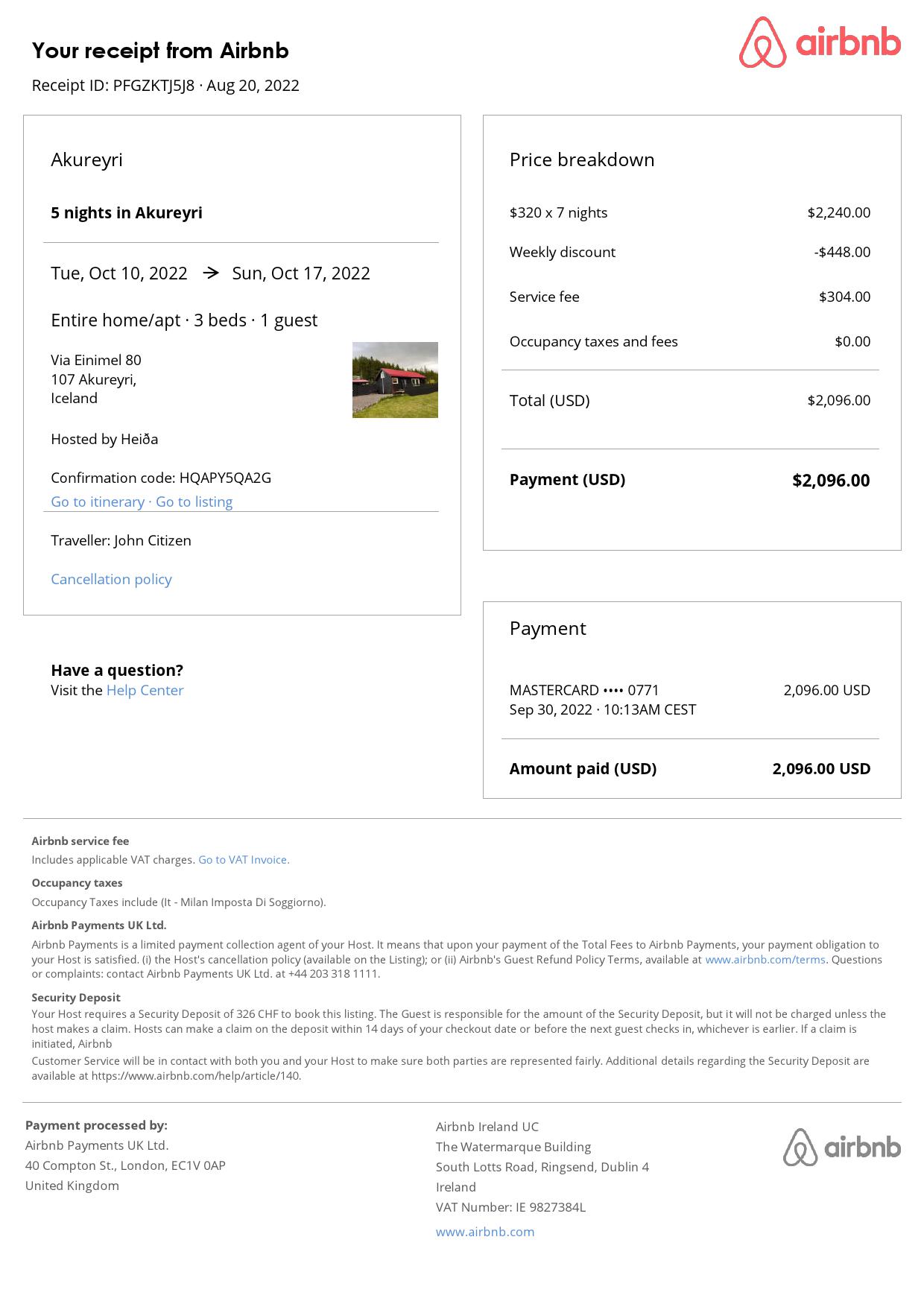 Customizable Iceland Airbnb Reservation Template | Word & PDF Formats