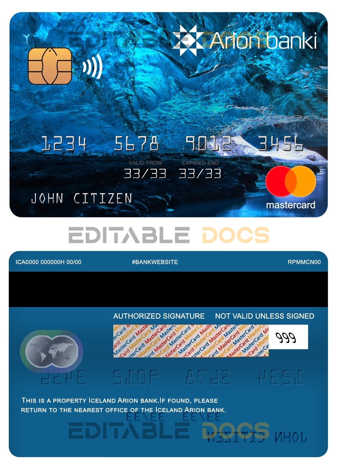 Fillable Iceland Arion bank mastercard Templates | Layer-Based PSD