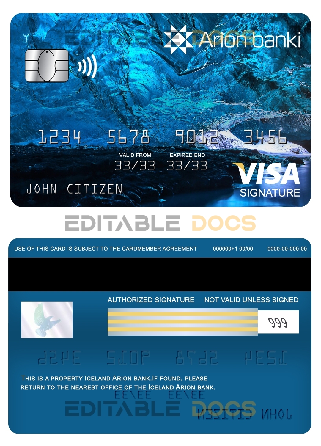 Editable Iceland Arion bank visa signature card Templates in PSD Format
