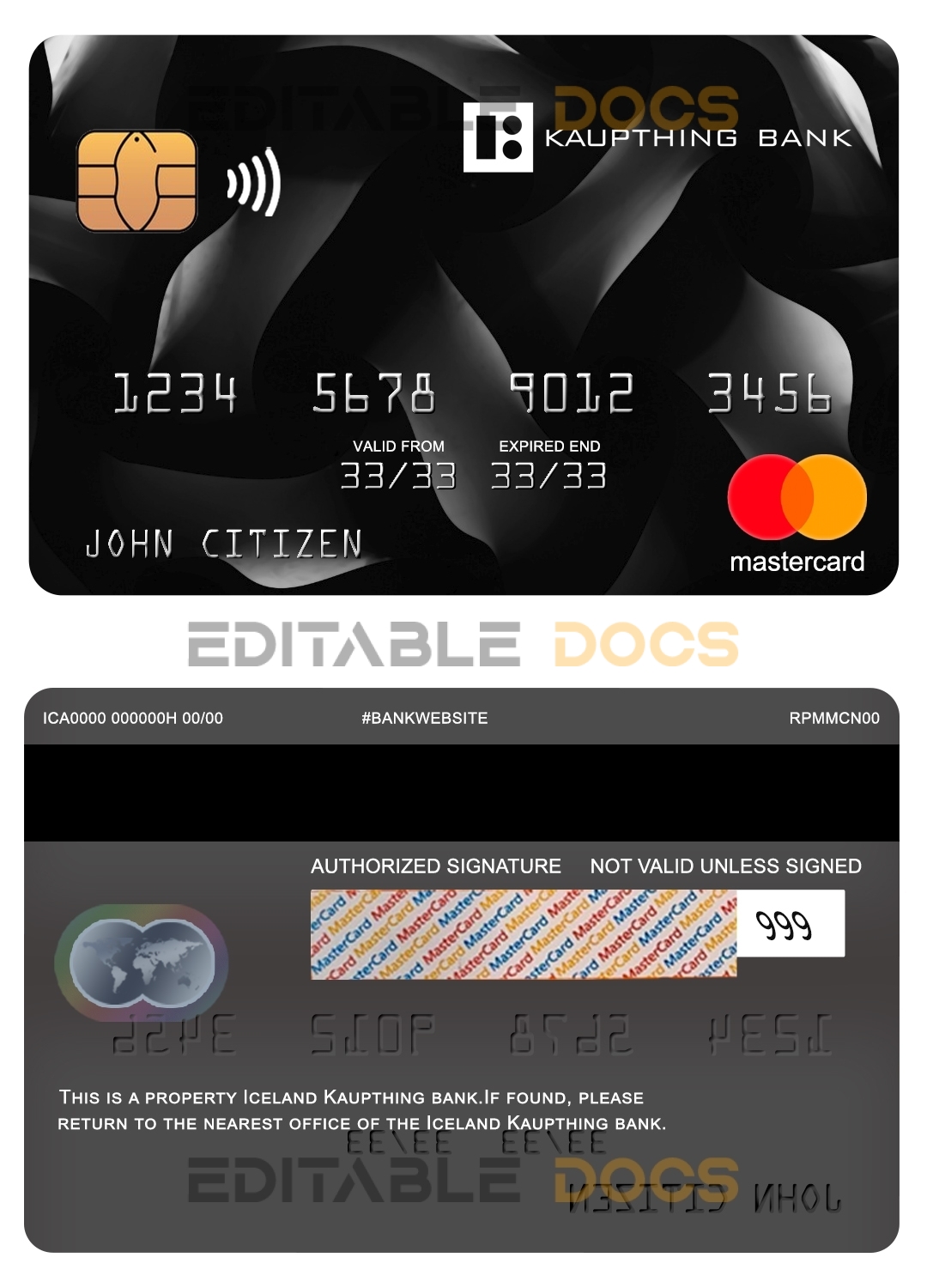 Fillable Iceland Kaupthing bank mastercard Templates | Layer-Based PSD