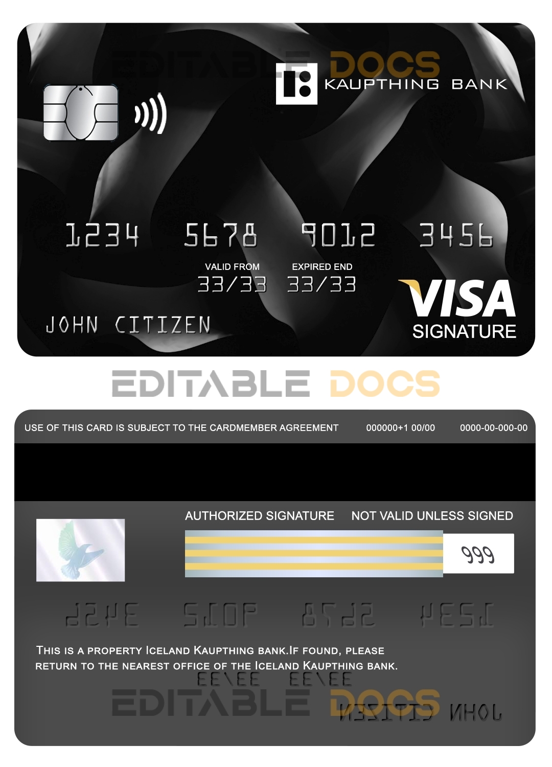 Editable Iceland Kaupthing bank visa signature card Templates in PSD Format