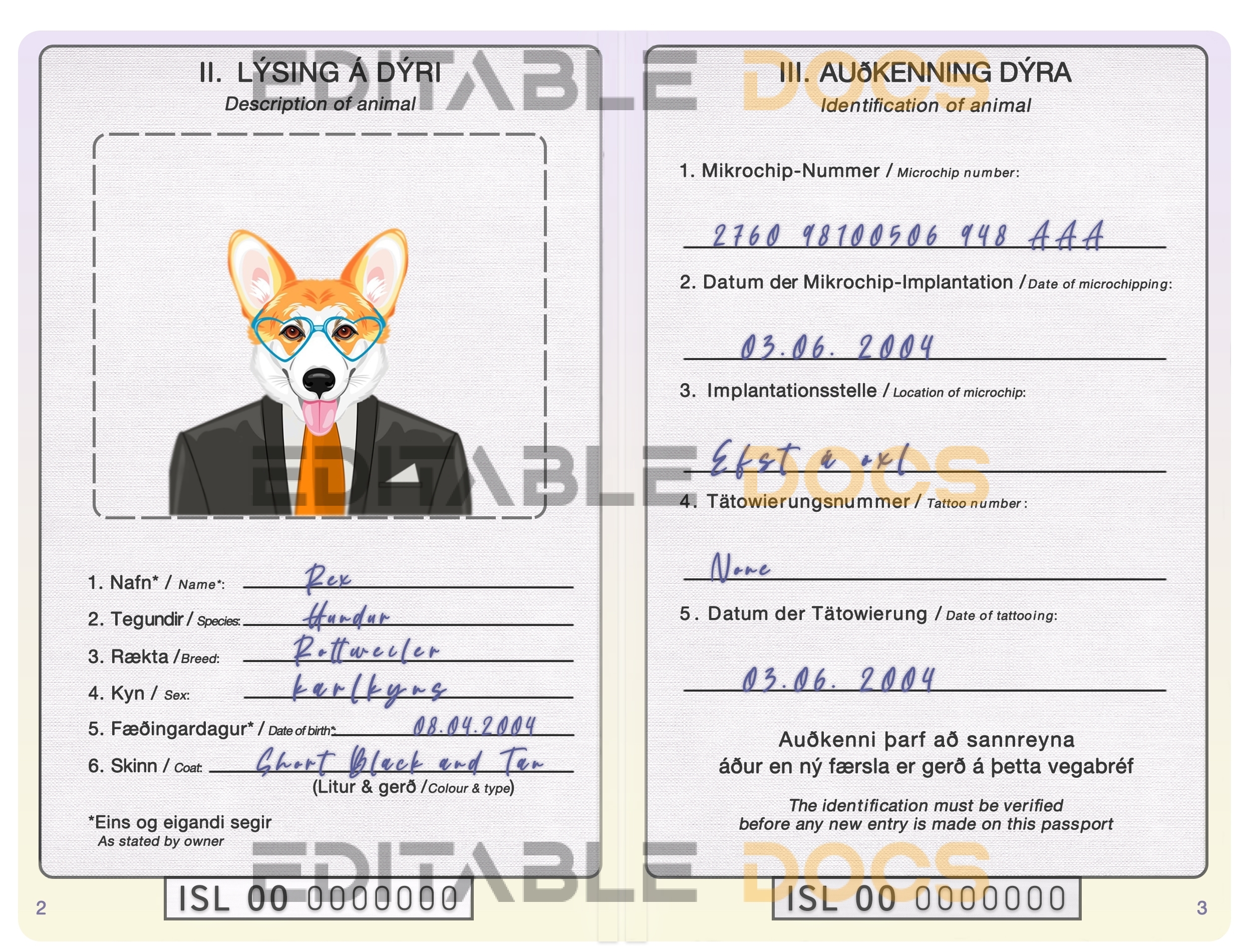 Iceland dog Fake PSD Passport | Instant Download