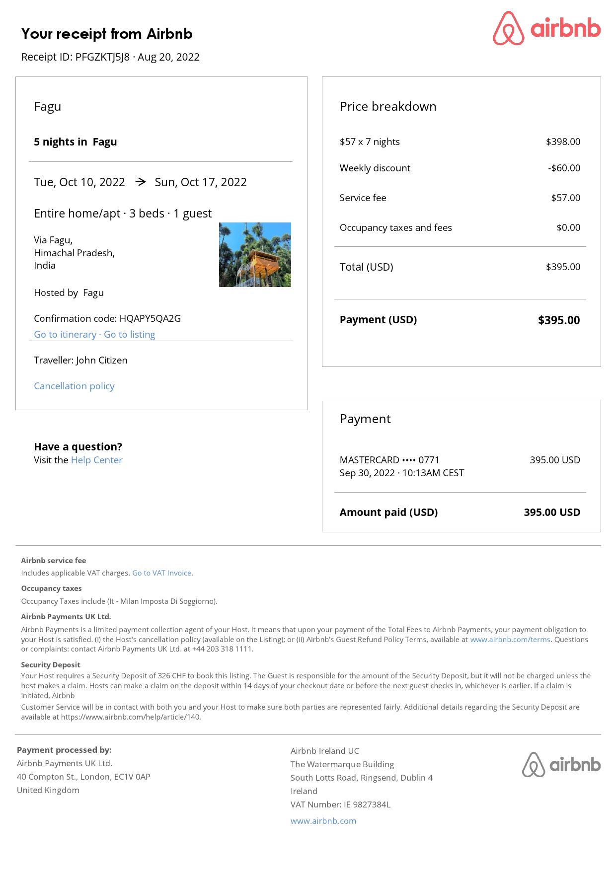 Customizable India Airbnb Reservation Template | Word & PDF Formats