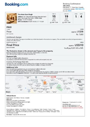 India Editable Docs 11 Customizable India Airbnb Reservation Template | Word & PDF Formats