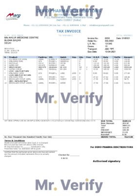 High-Quality India Demo Pharma Distributor medicine consultancy services Invoice Template PDF | Fully Editable