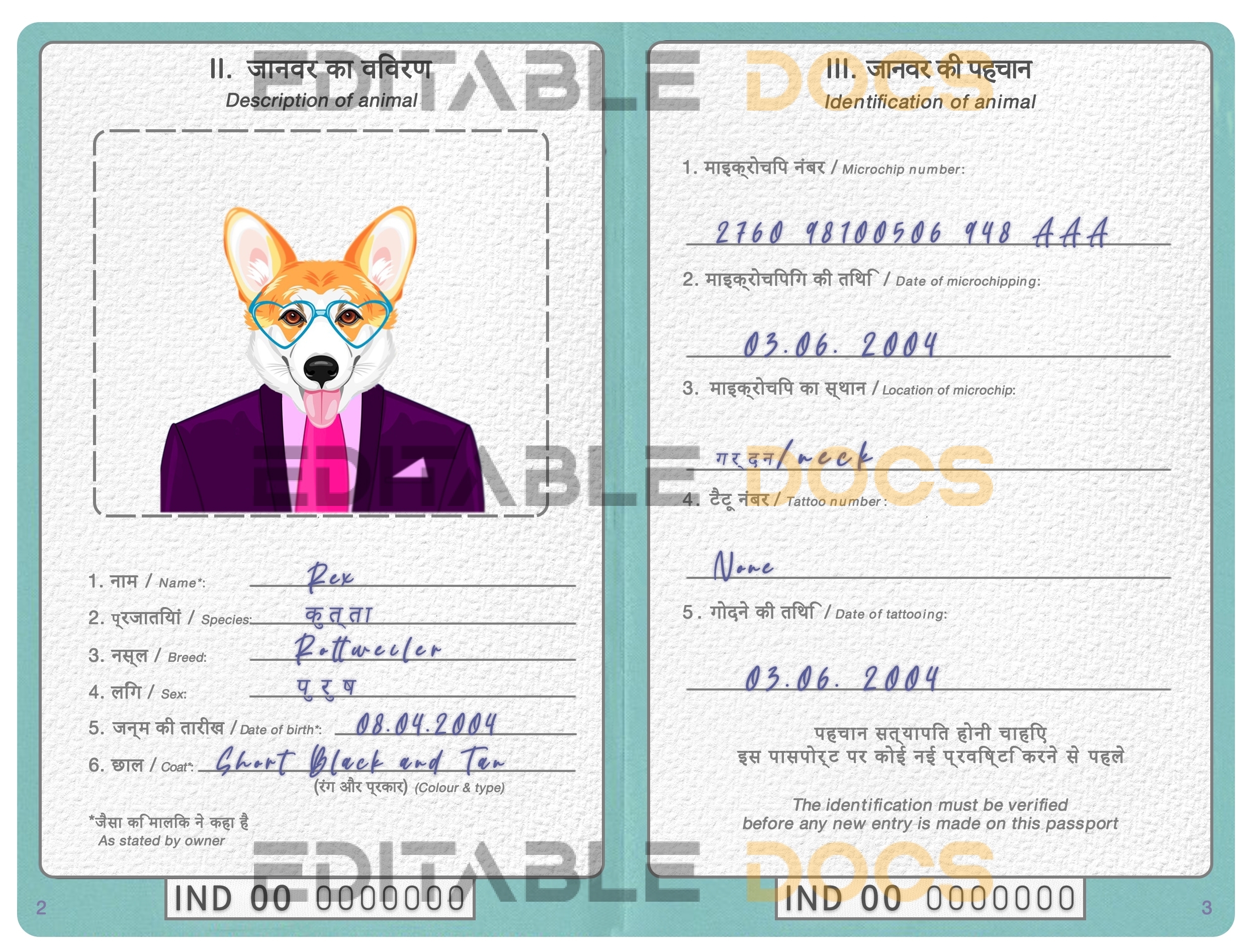 India dog Fake PSD Passport | Instant Download