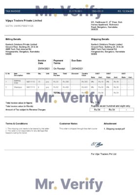 High-Quality India Vijaya Traders Private Limited Company Invoice Template PDF | Fully Editable