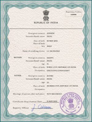 Authentic India Birth Certificate Template | Customize and Download Online