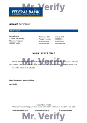India Editable Docs 9 Download India Federal Bank Reference Letter Templates | Editable Word