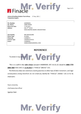 Download India Finacle Bank Reference Letter Templates | Editable Word