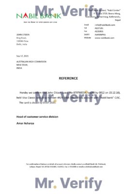 Download India Nabil Bank Reference Letter Templates | Editable Word