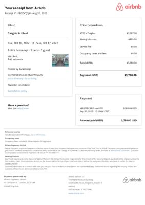 Customizable Indonesia Airbnb Reservation Template | Word & PDF Formats