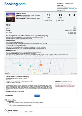 Editable Indonesia Hotel Booking Form Template | Fillable PDF