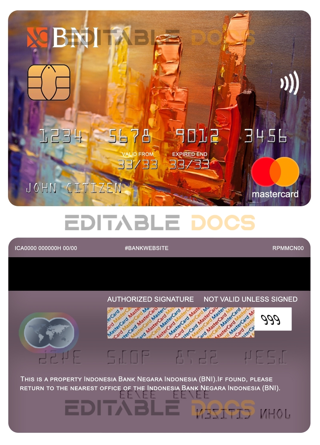 Fillable Indonesia bank Negara Indonesia (BNI) bank mastercard Templates | Layer-Based PSD