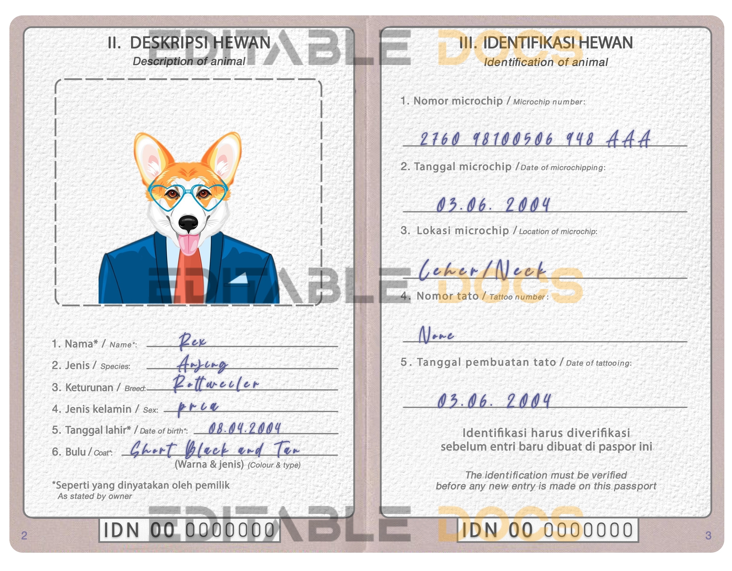 Indonesia dog Fake PSD Passport | Instant Download
