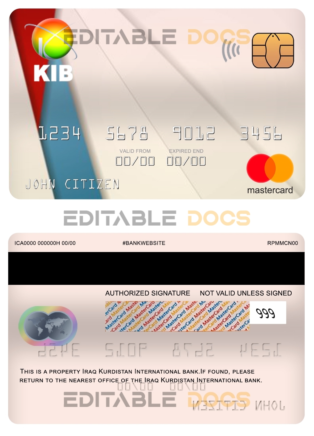 Fillable Iraq Kurdistan International bank mastercard Templates | Layer-Based PSD