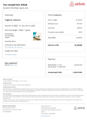 Customizable Ireland Airbnb Reservation Template | Word & PDF Formats