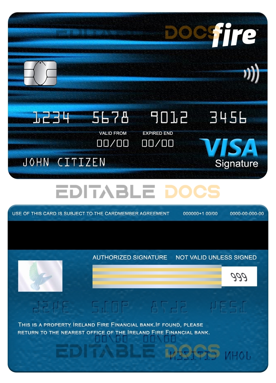 Editable Ireland Fire Financial Services Limited the Observatory bank visa signature card Templates in PSD Format