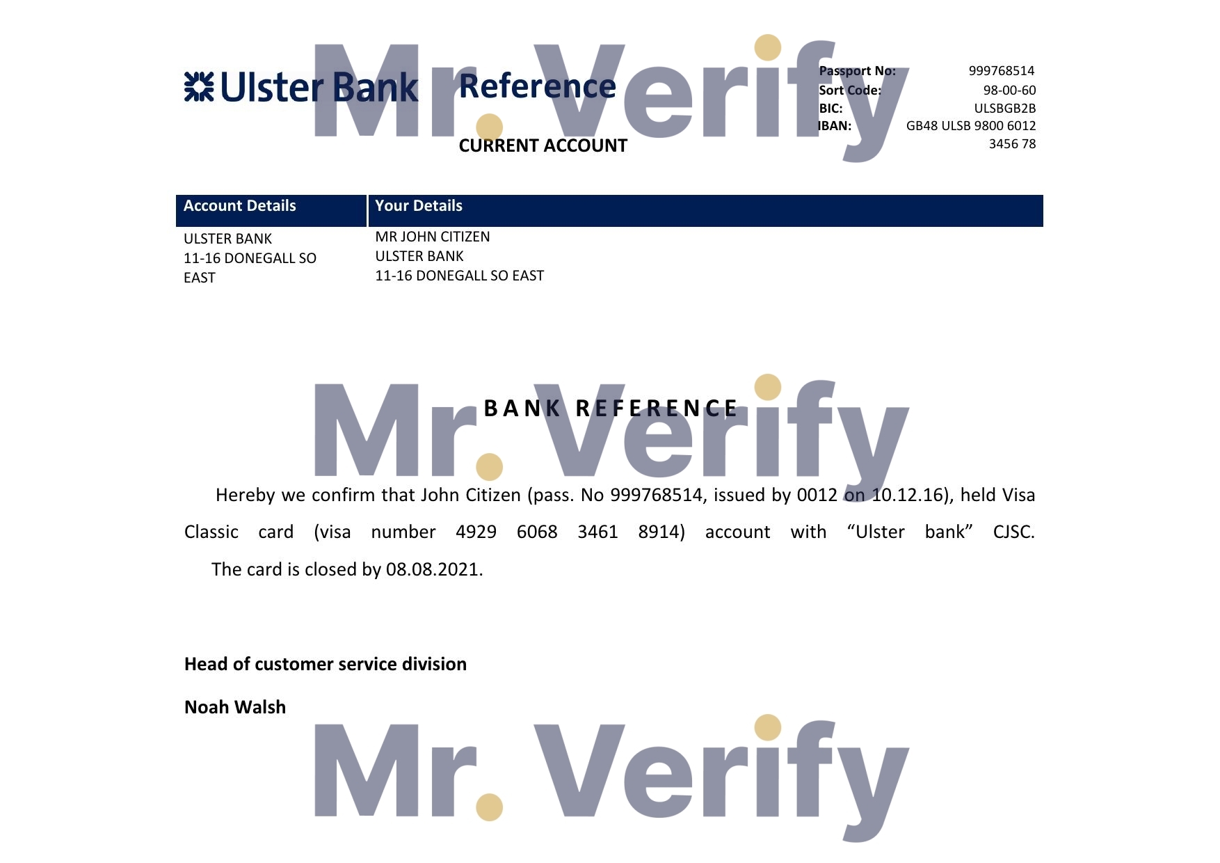 Download Ireland Ulster Bank Reference Letter Templates | Editable Word