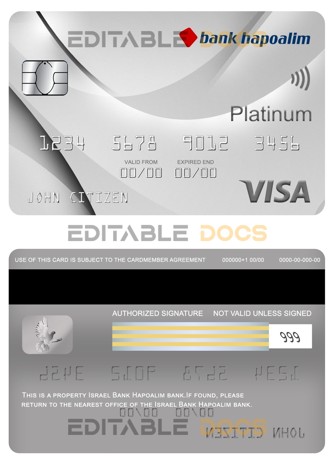 Fillable Israel Bank Hapoalim visa platinum card Templates | Layer-Based PSD