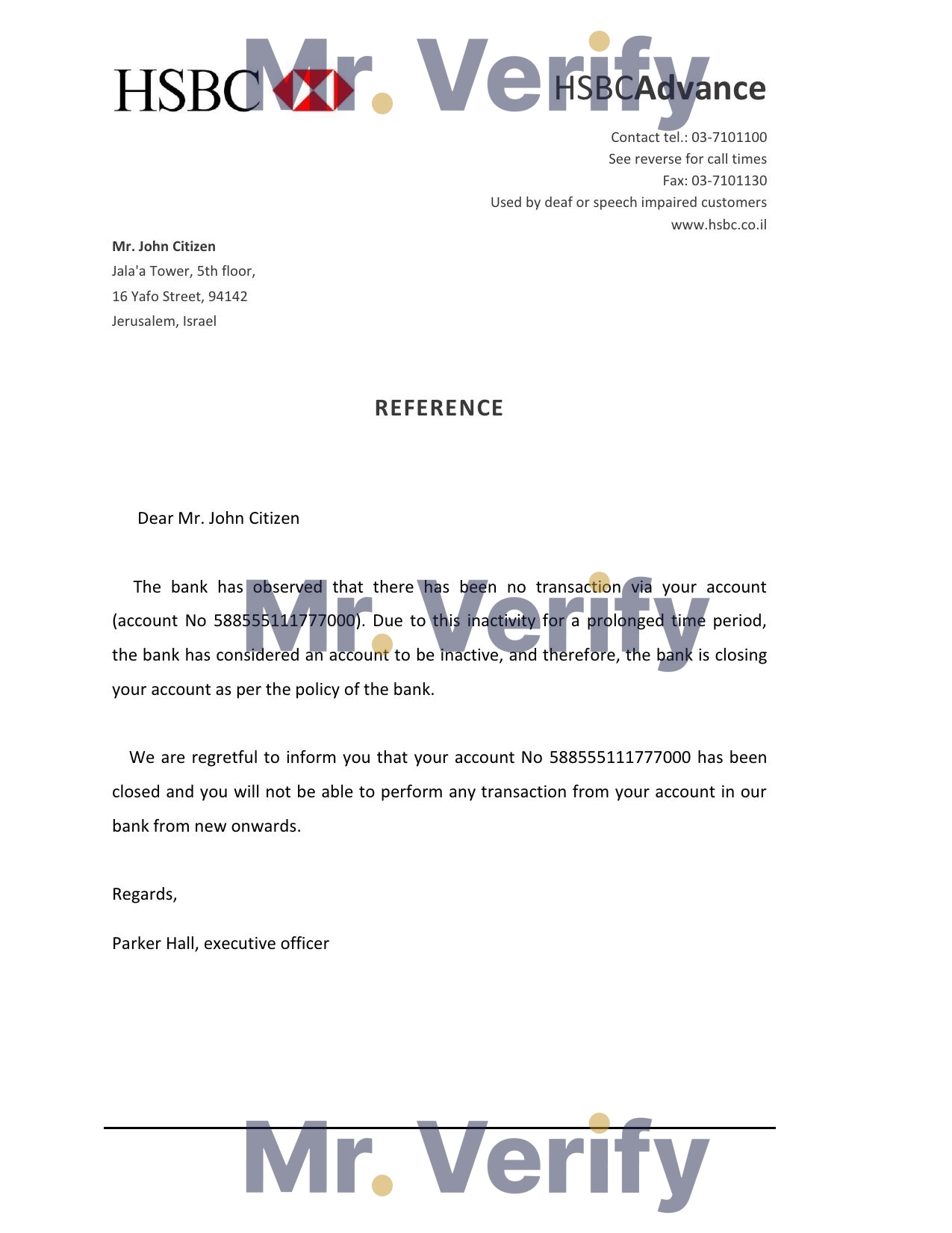 Download Israel HSBC Bank Reference Letter Templates | Editable Word