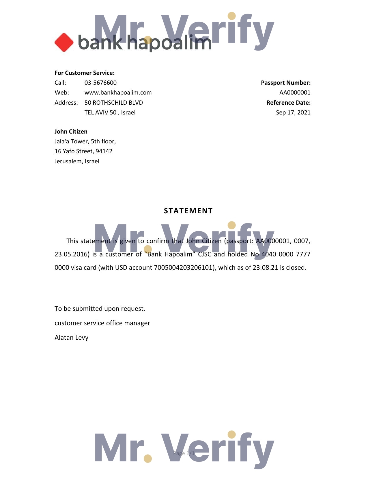 Fake Alliance Business Bank Statement