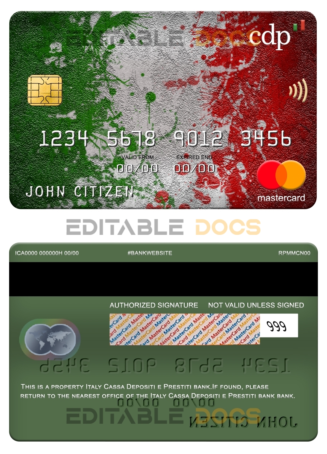 Fillable Italy Cassa Depositi e Prestiti bank mastercard Templates | Layer-Based PSD