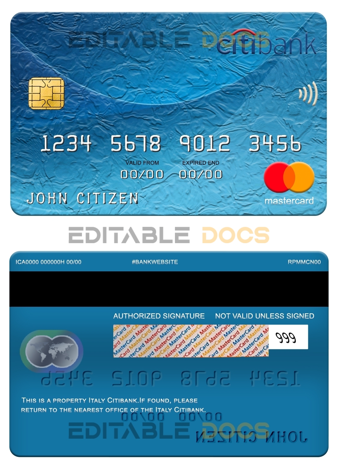 Fillable Italy Citibank mastercard Templates | Layer-Based PSD