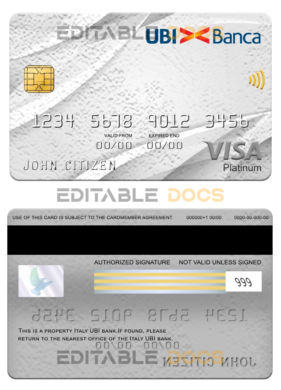 Editable Italy UBI bank visa platinum card Templates in PSD Format