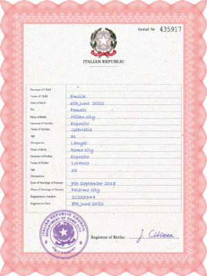 Authentic Italy Birth Certificate Template | Customize and Download Online