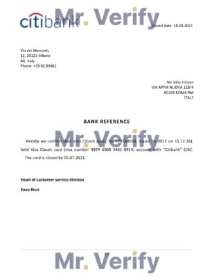 Download Italy Citibank Bank Reference Letter Templates Editable Word