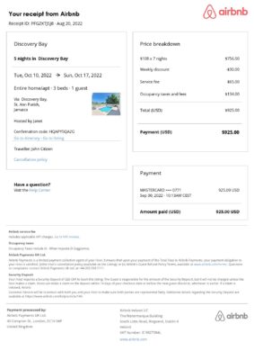 Customizable Jamaica Airbnb Reservation Template | Word & PDF Formats