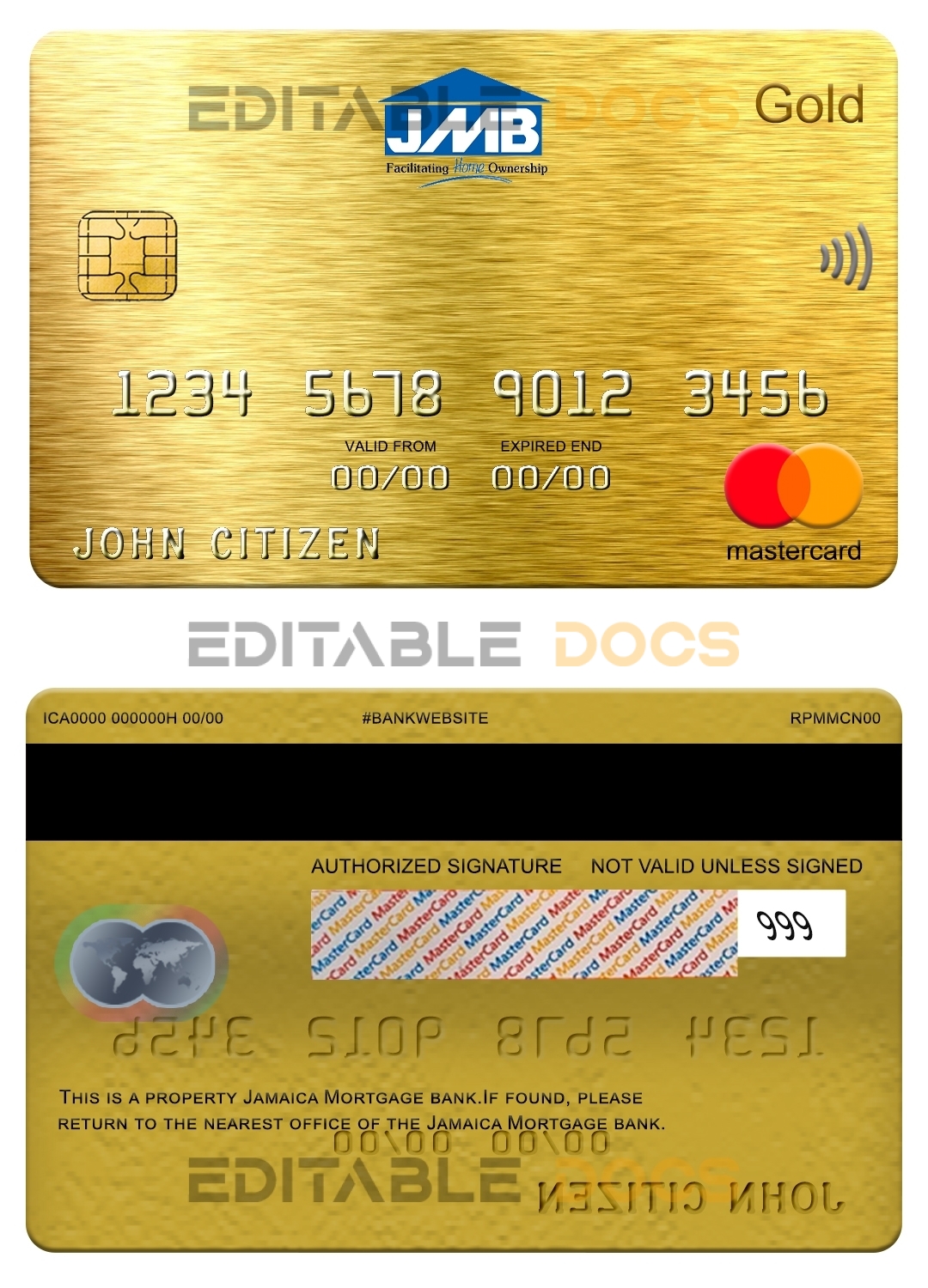 Fillable Jamaica Mortgage bank mastercard gold Templates | Layer-Based PSD