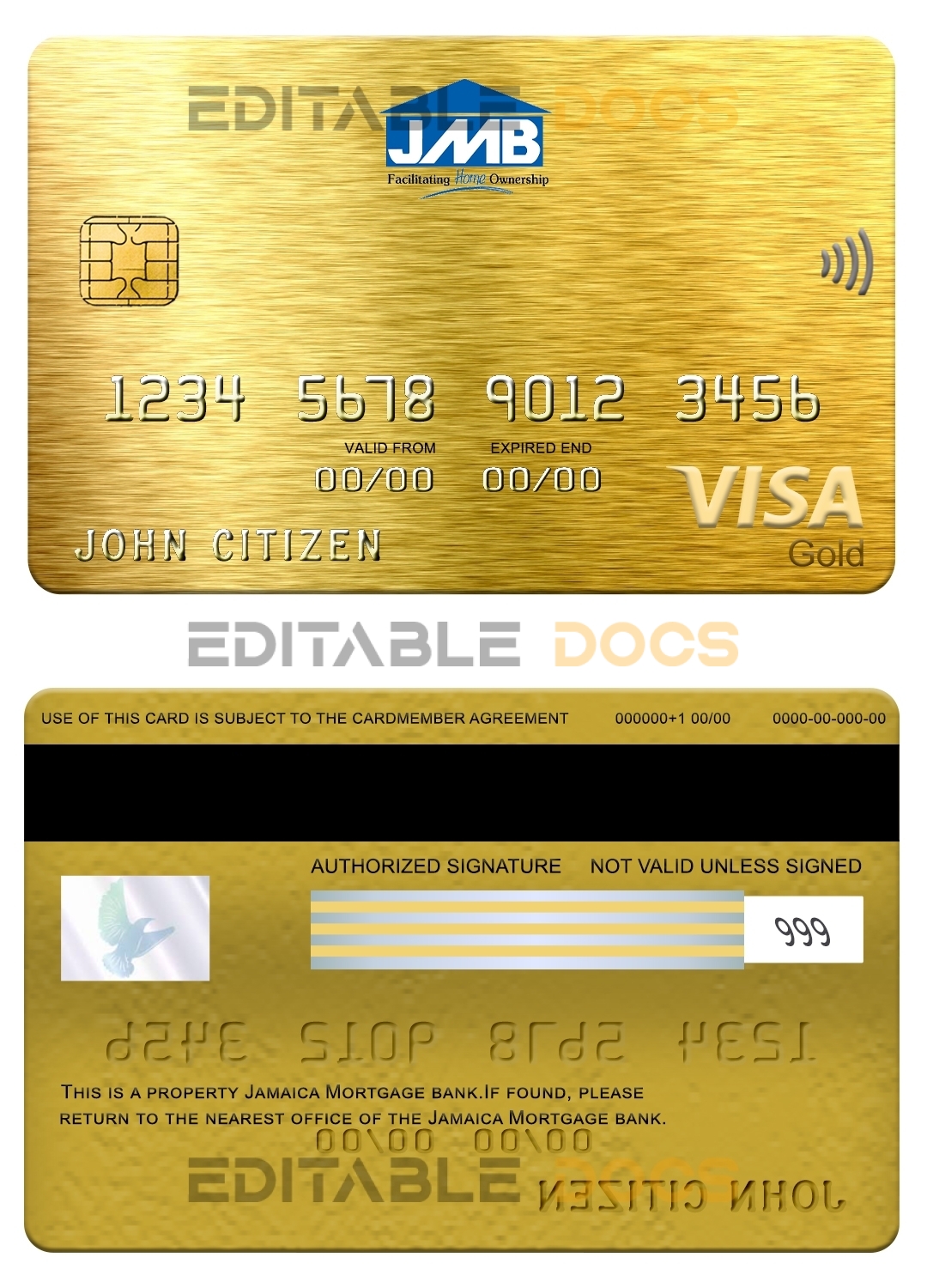 Fillable Jamaica Mortgage bank visa gold card Templates | Layer-Based PSD