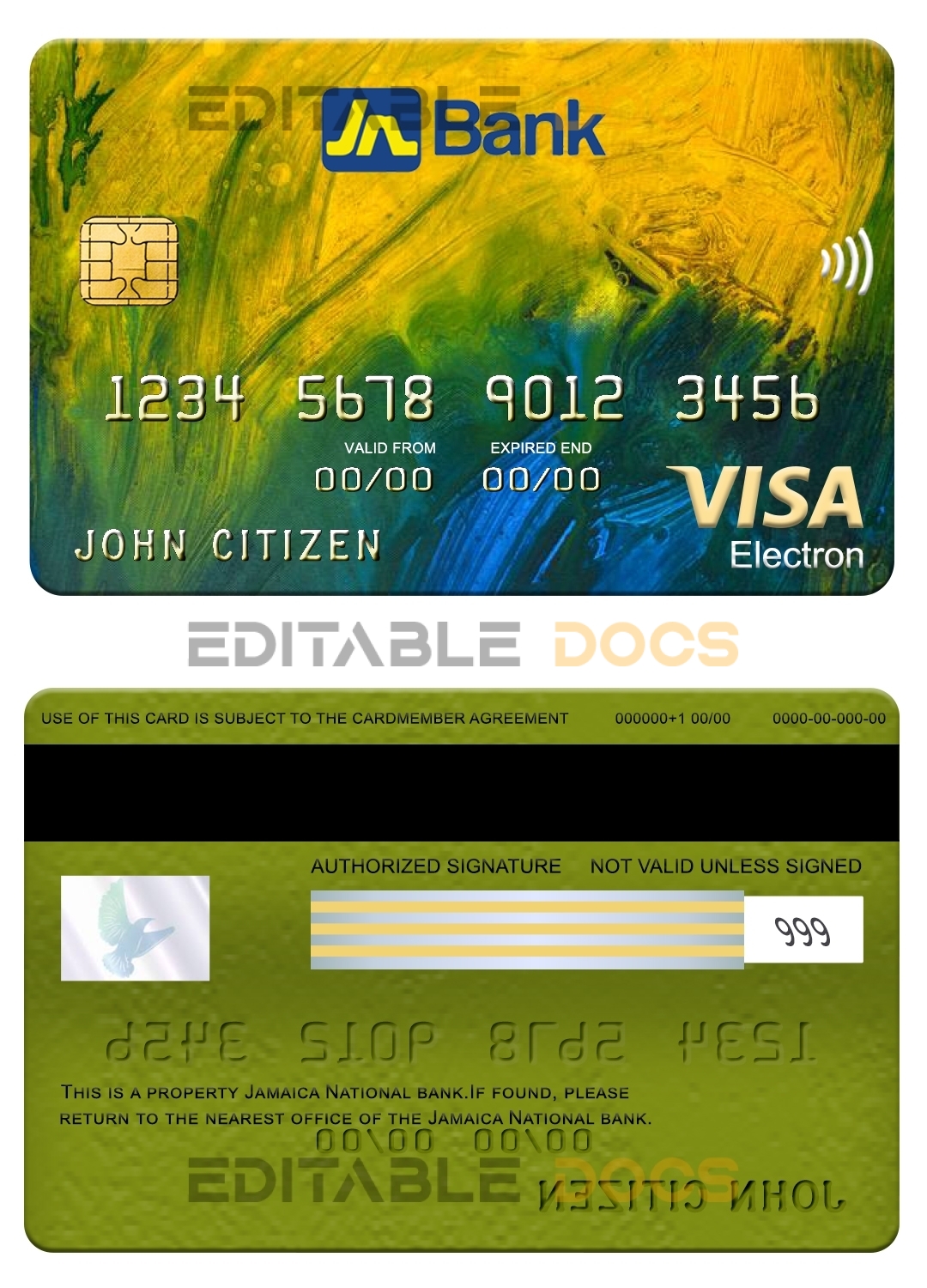 Editable Jamaica National bank visa electron card Templates in PSD Format