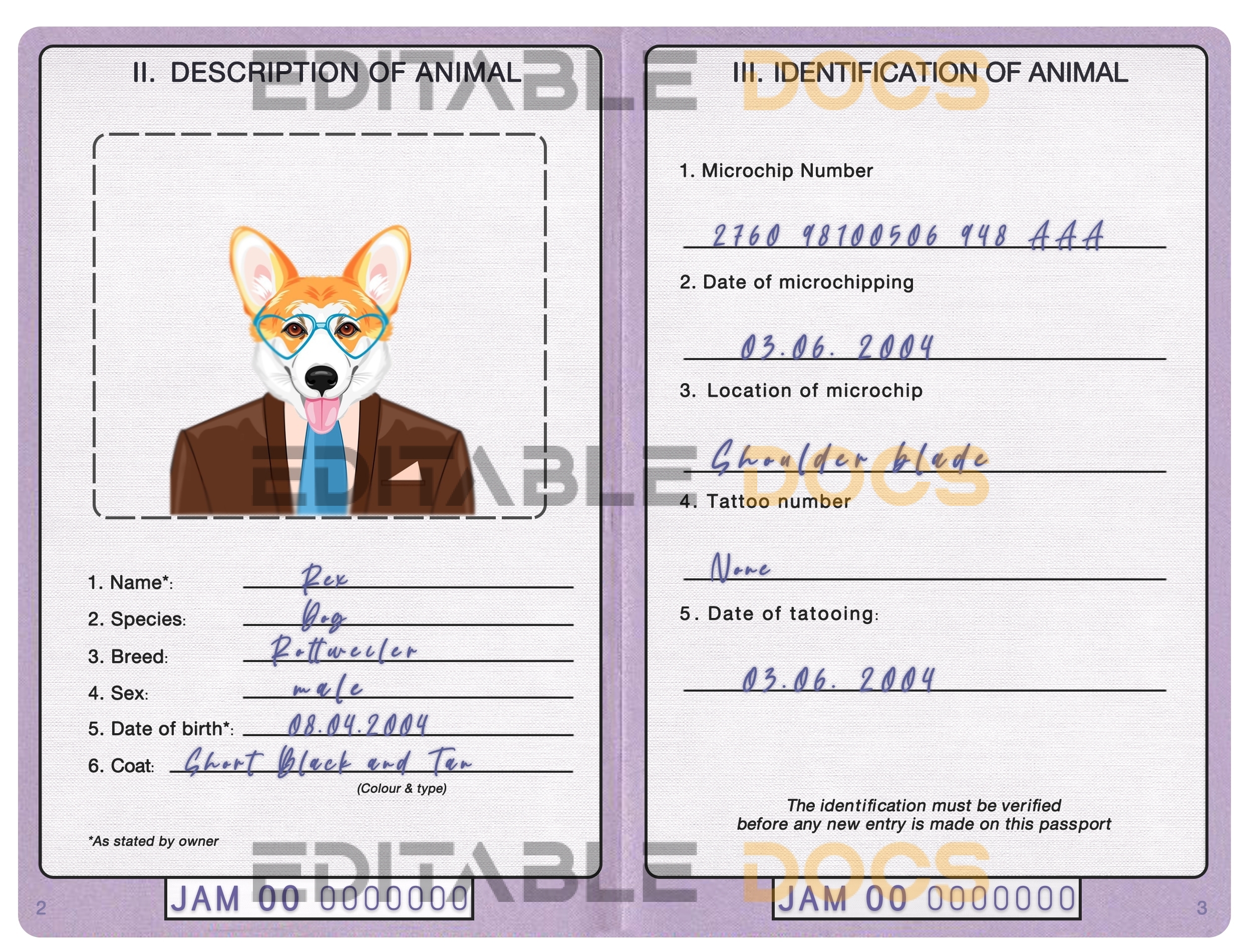 Jamaica dog Fake PSD Passport | Instant Download